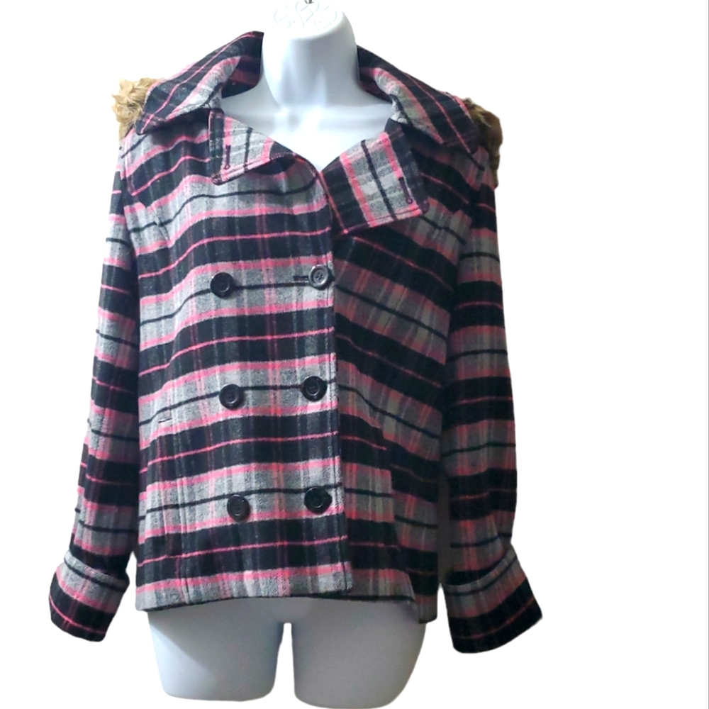 Vintage Victoria Secret PINK Womens Preppy Pink Plaid Short Peacoat